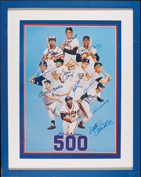 500 Home Run Club Signed Framed Print with Mickey Mantle (11) (BAS)