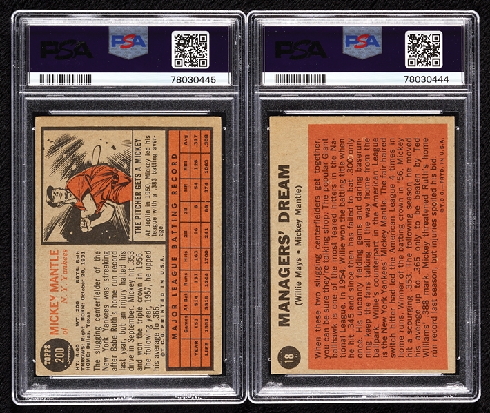 1962 Topps Mickey Mantle PSA-Graded Pair (2)