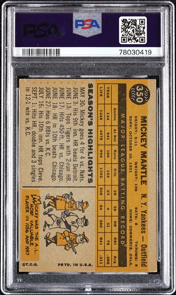 1960 Topps Mickey Mantle No. 350 PSA 4