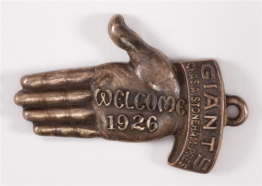 1926 New York Giants Season Pass Welcome Hand Pendant