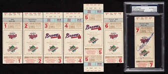 1991 World Series Tickets Games 1-7 with Game 7 Signed by Jack Morris (PSA/DNA)