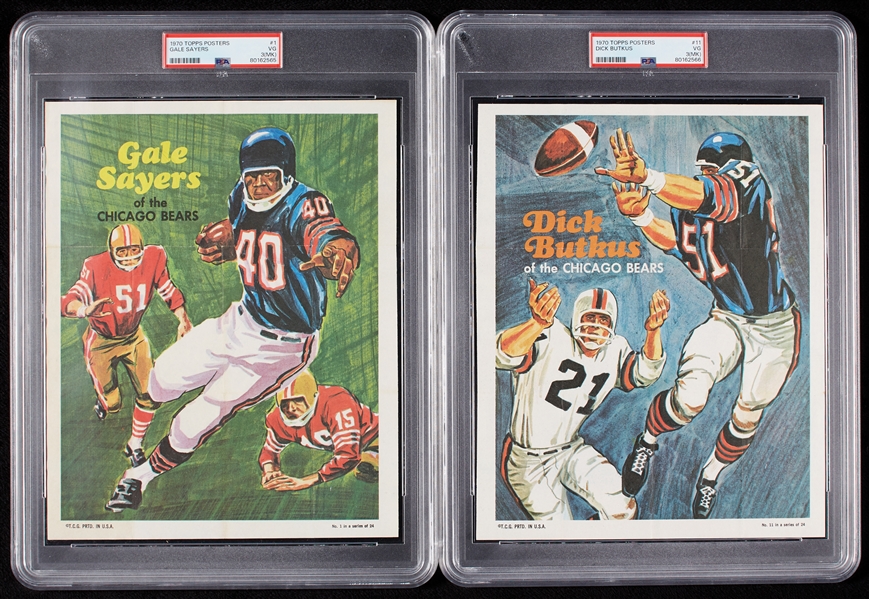 1970 Topps Posters Gale Sayers & Dick Butkus Pair Graded PSA 3 (MK) (2)