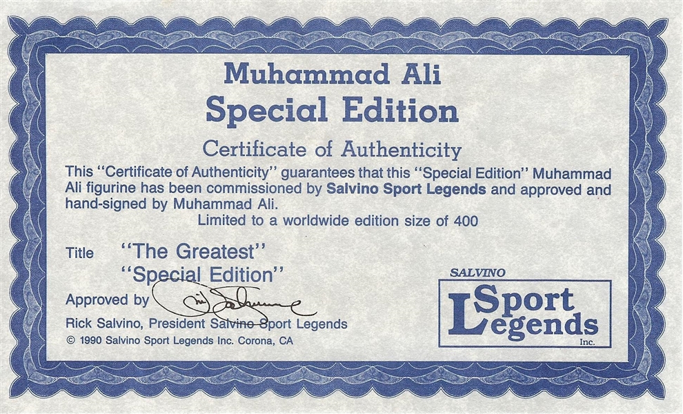 Muhammad Ali Signed Black Trunks Salvino Figurine (/400) (Graded BAS 10)
