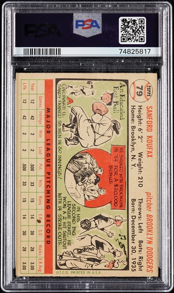 1956 Topps Sandy Koufax White Back No. 79 PSA 4.5