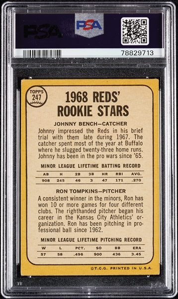 1968 Topps Johnny Bench RC No. 247 PSA 2