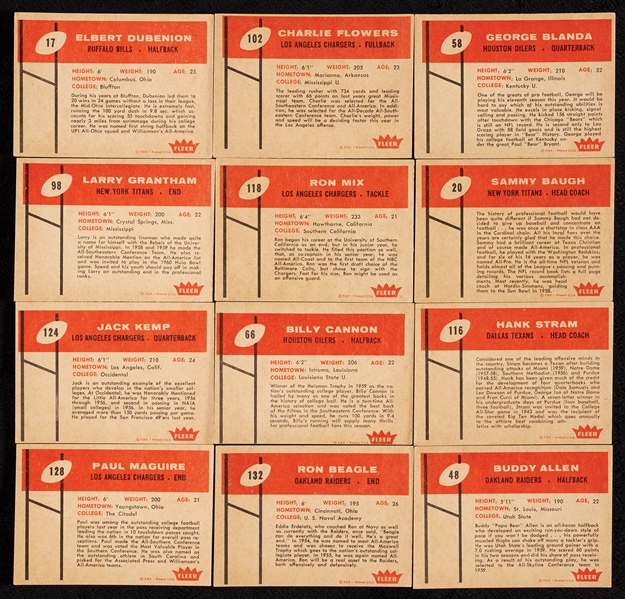 1960 Fleer Football Partial Set With Kemp Rookie (75/132)