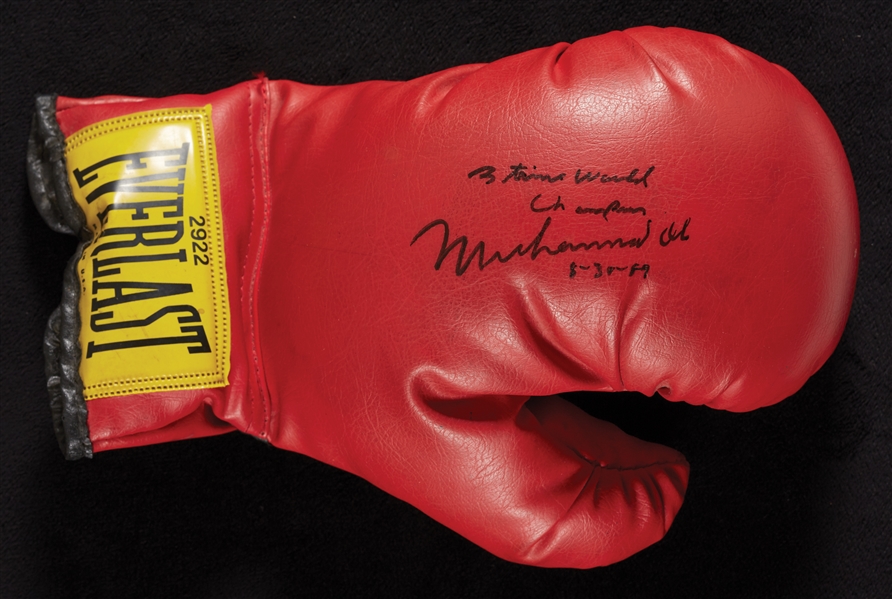 Muhammad Ali Signed Boxing Glove 3 Time World Champion (BAS)