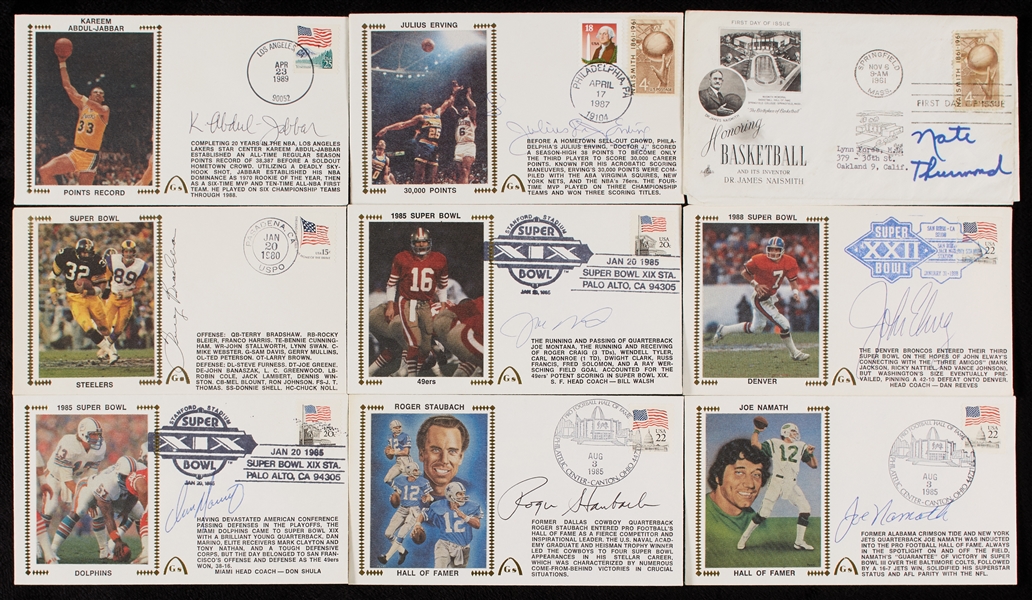 Football & Basketball Signed FDC Group with Namath, Staubach, Erving (9)