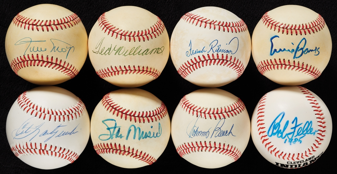 HOFer Single Signed Baseballs Group with Ted Williams, Willie Mays (8)