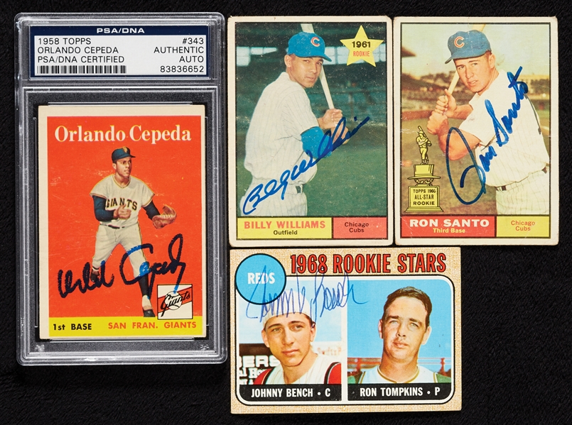 Signed HOFer RCs Group with Santo, Cepeda, Bench, Billy Williams (4)