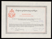 Edmund Hillary & Tenzing Norgay Signed Kingdom of Nepal LOA (BAS)