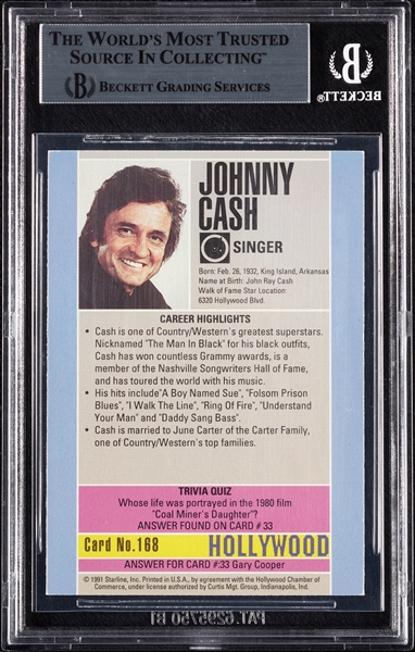Johnny Cash Signed 1991 Starline Inc. No. 168 (BAS)