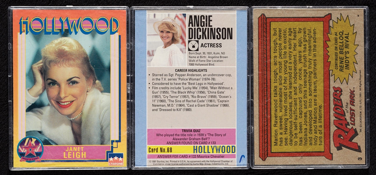 Janet Leigh, Angie Dickinson & Marion Ravenwood Signed Trading Cards (3)