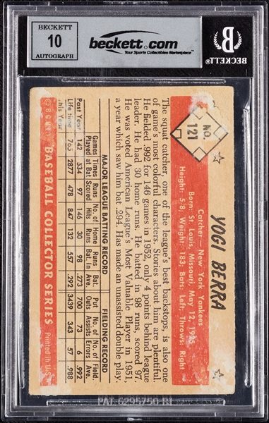 Yogi Berra Signed 1953 Bowman Color No. 121 (Graded BAS 10)
