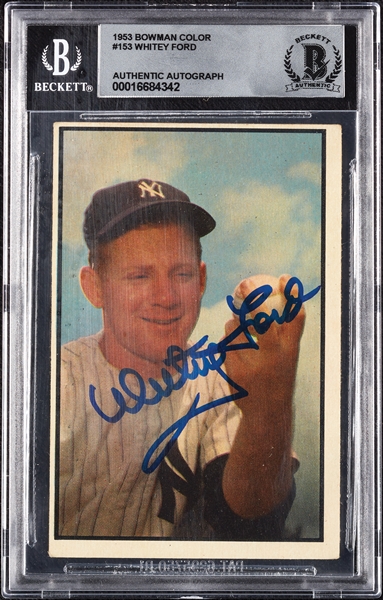 Whitey Ford Signed 1953 Bowman Color No. 153 (Graded BAS 10)
