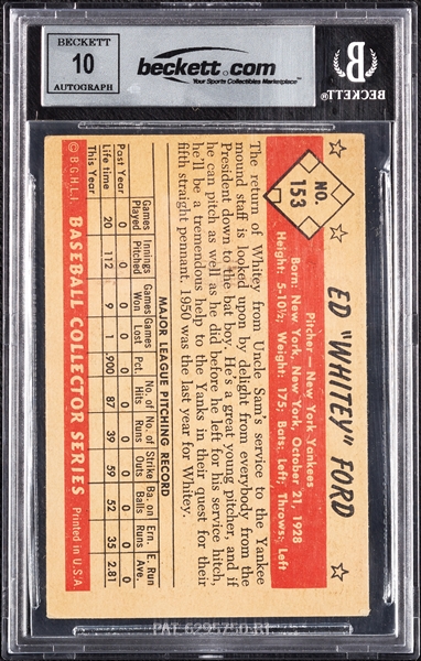 Whitey Ford Signed 1953 Bowman Color No. 153 (Graded BAS 10)