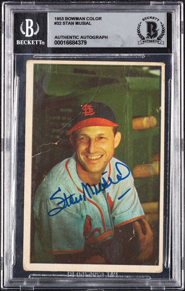 Stan Musial Signed 1953 Bowman Color No. 32 (Graded BAS 10)