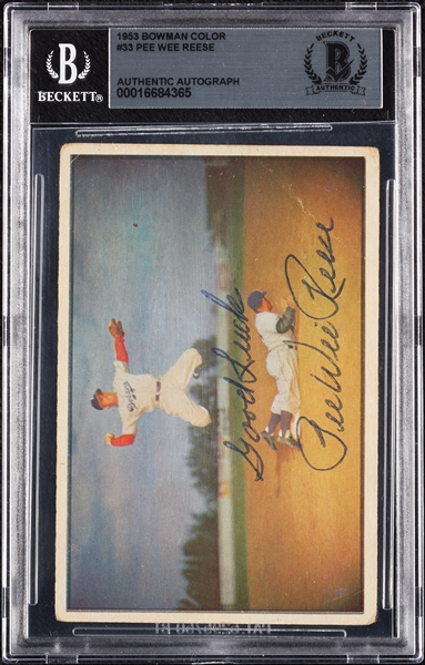 Pee Wee Reese Signed 1953 Bowman Color No. 33 (BAS)