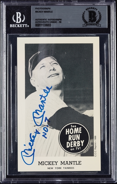 Mickey Mantle Signed Home Run Derby Reprint Inscribed No. 7 (Graded BAS 10)
