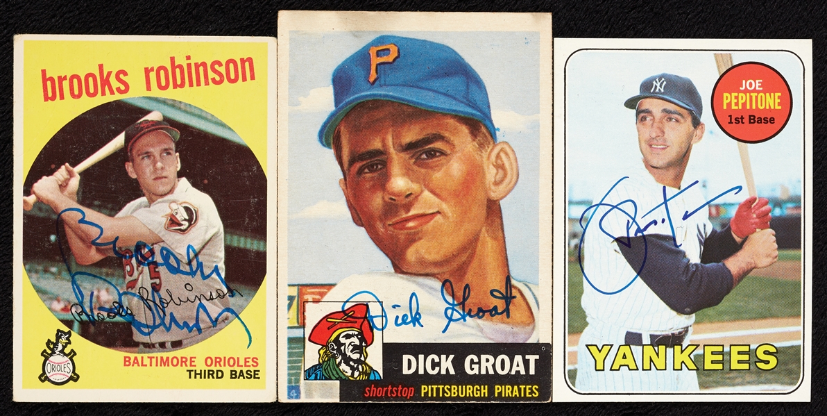 Signed Vintage Cards Trio with Brooks Robinson, Dick Groat, Joe Pepitone (3)