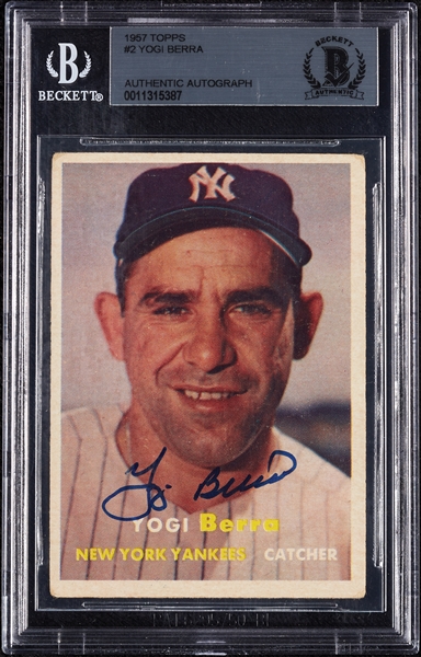 Yogi Berra Signed 1957 Topps No. 2 (BAS)