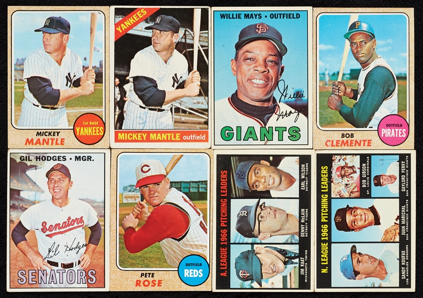 1965-68 Topps Baseball HOF Group With Mantle (2), Mays, Clemente and Rose (30)