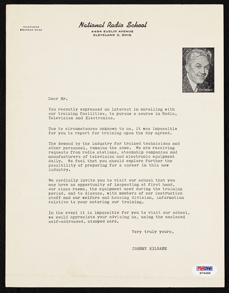 Johnny Kilbane Signed Handwritten Letter (1949) (PSA/DNA)