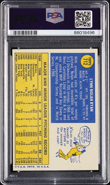 1970 Topps Nolan Ryan No. 712 PSA 6