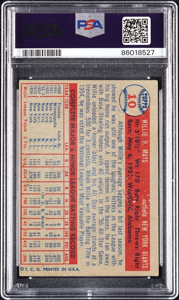 1957 Topps Willie Mays No. 10 PSA 3