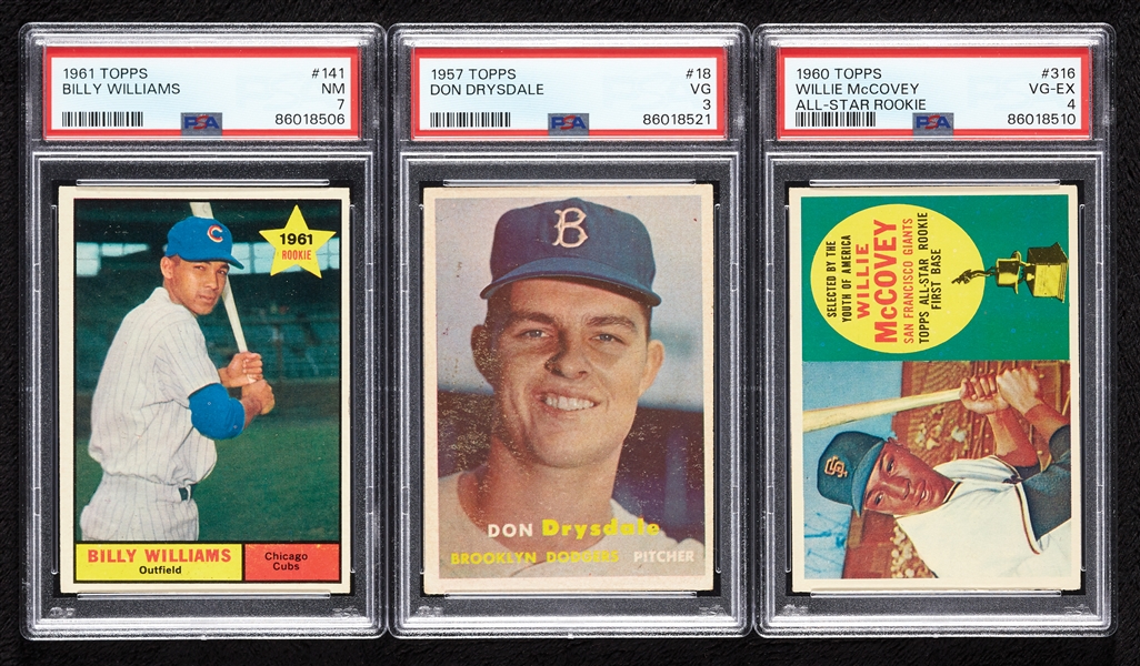 Don Drysdale, Willie McCovey & Billy Williams PSA-Graded RC Trio (3)