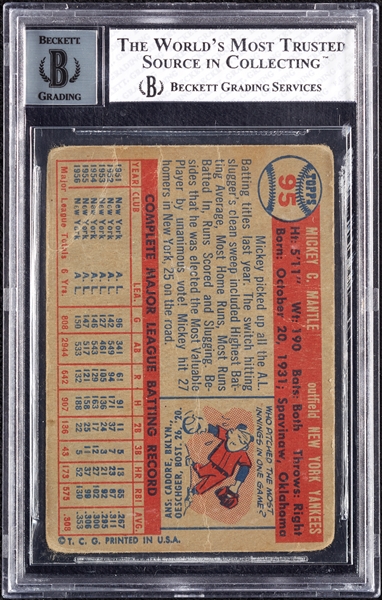 Mickey Mantle Signed 1957 Topps No. 95 BVG 1.5 (Graded BAS 6)