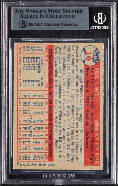 Willie Mays Signed 1957 Topps No. 10 (BAS)