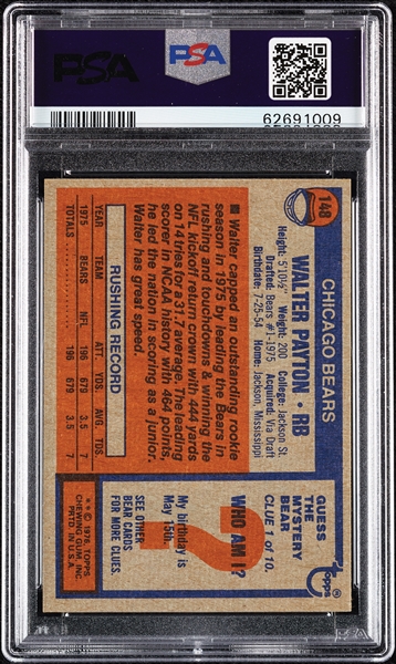 1976 Topps Walter Payton RC No. 148 PSA 8