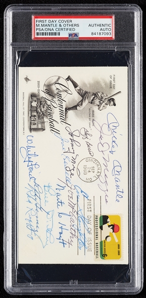 Mickey Mantle, Joe DiMaggio & 10 Other HOFers Signed FDC (PSA/DNA)