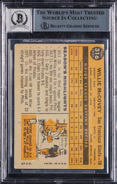 Willie McCovey Signed 1960 Topps RC No. 316 (Graded BAS 10)