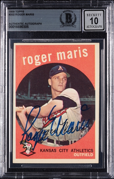 Roger Maris Signed 1959 Topps No. 202 (Graded BAS 10)