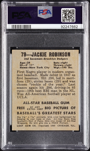 1948 Leaf Jackie Robinson RC No. 79 PSA 3