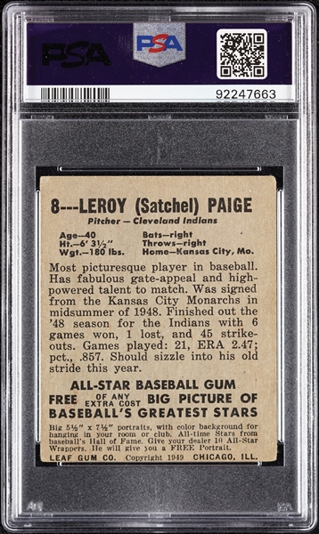 1948 Leaf Satchel Paige RC No. 8 PSA 2.5