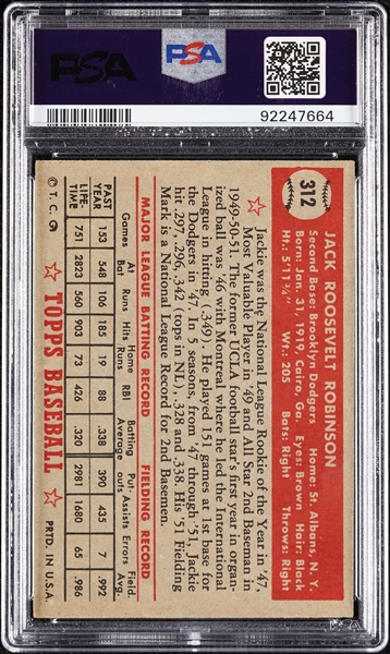 1952 Topps Jackie Robinson No. 312 PSA 5.5