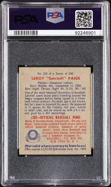 1949 Bowman Satchel Paige No. 224 PSA 6