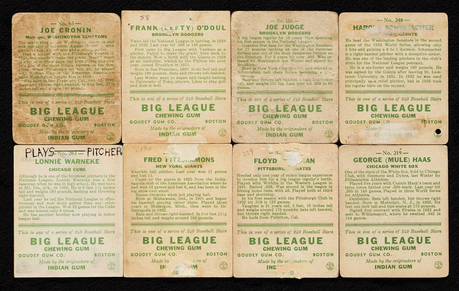 1933 Goudey Baseball Partial Set, 21 HOFers (178/240)