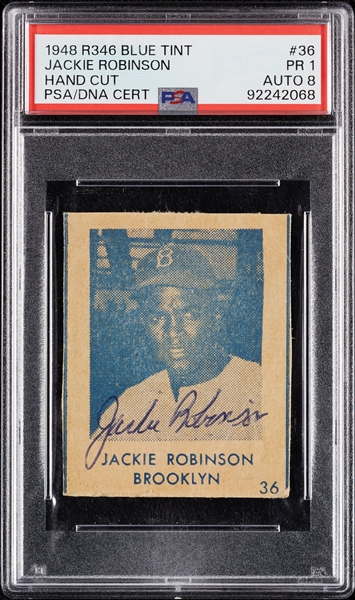 Jackie Robinson Signed 1948 R346 Blue Tint RC No. 36 PSA 1 (AUTO 8) 