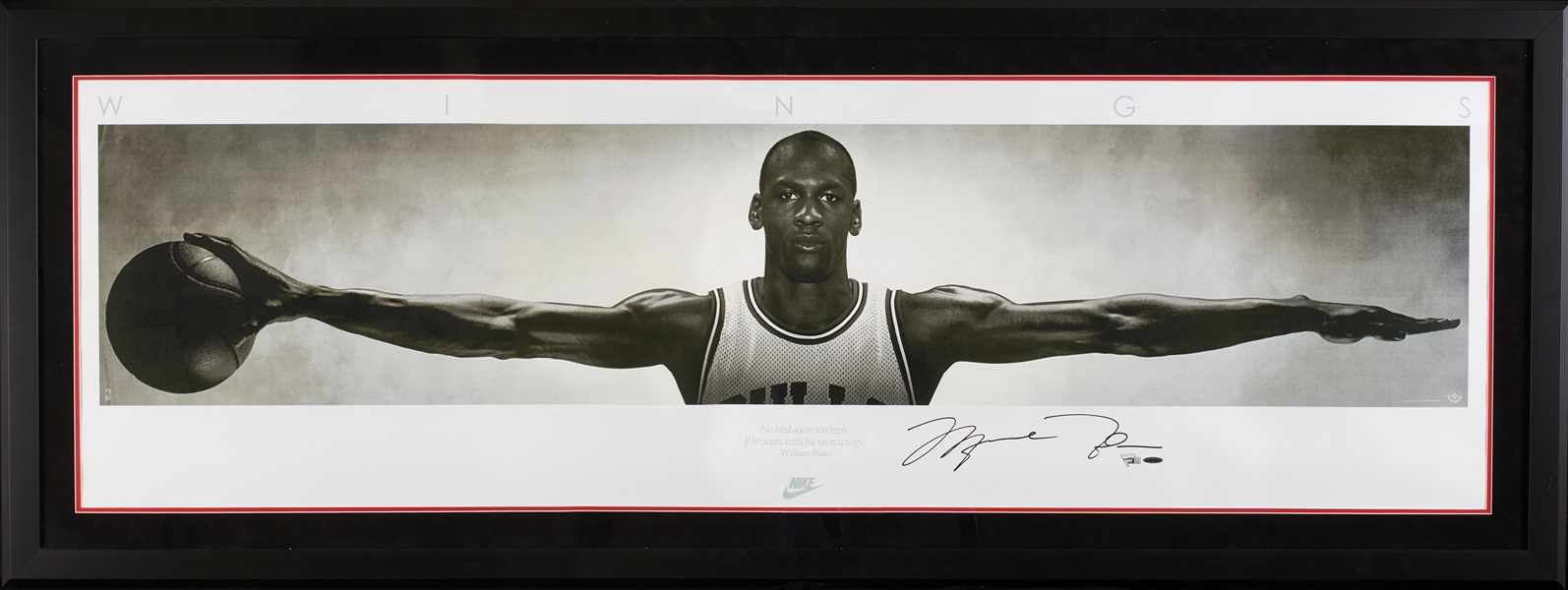 Michael Jordan Signed Nike Wings Framed Poster (Fanatics) (UDA) (Graded BAS 9)