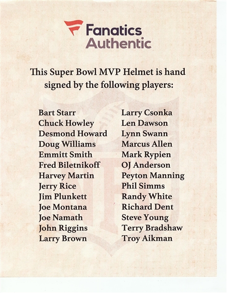 Super Bowl MVPs Multi-Signed Full-Size Helmet with 26 Signatures (Fanatics) (BAS)