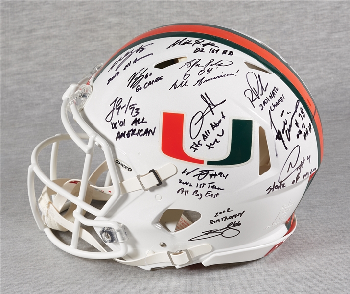 Miami Hurricanes Legends Multi-Signed Full-Size Helmet with Reed, Johnson, McGahee, Gore (32/50) (Fanatics)