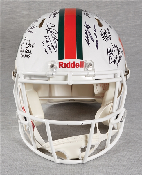 Miami Hurricanes Legends Multi-Signed Full-Size Helmet with Reed, Johnson, McGahee, Gore (32/50) (Fanatics)