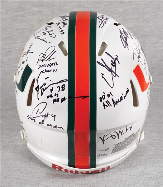 Miami Hurricanes Legends Multi-Signed Full-Size Helmet with Reed, Johnson, McGahee, Gore (32/50) (Fanatics)