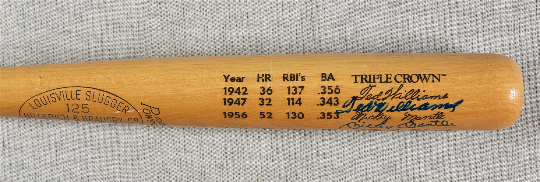 Triple Crown Winners Signed H&B Bat with Mickey Mantle, Ted Williams, Frank Robinson & Yastrzemski (JSA)