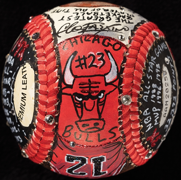 Michael Jordan Single-Signed Charles Fazzino Hand-Painted Baseball (UDA) (Fanatics) (Fazzino LOA) (BAS)