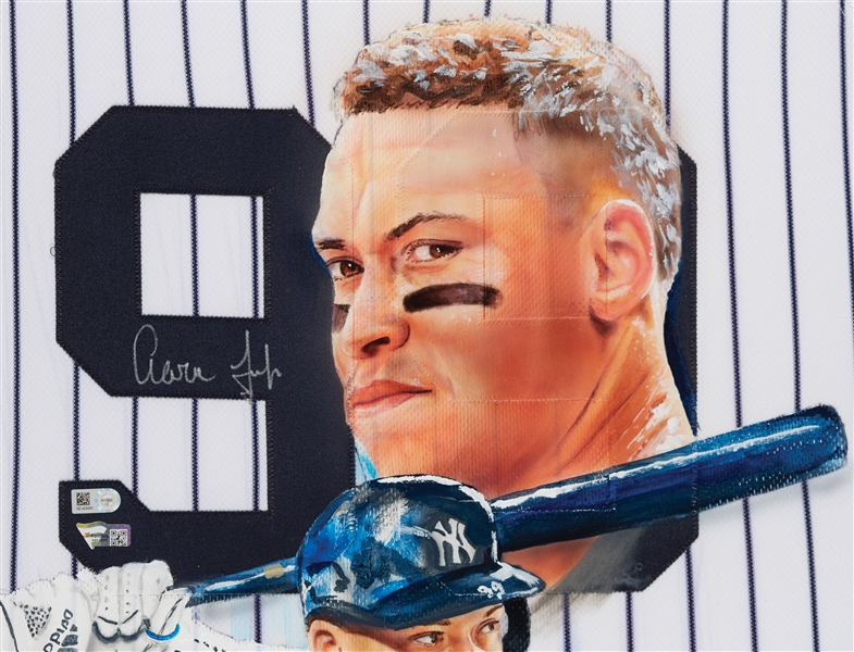 Aaron Judge Signed & David Arrigo Hand-Painted Yankees Framed Home Jersey (1/1) (MLB) (Fanatics) (BAS)